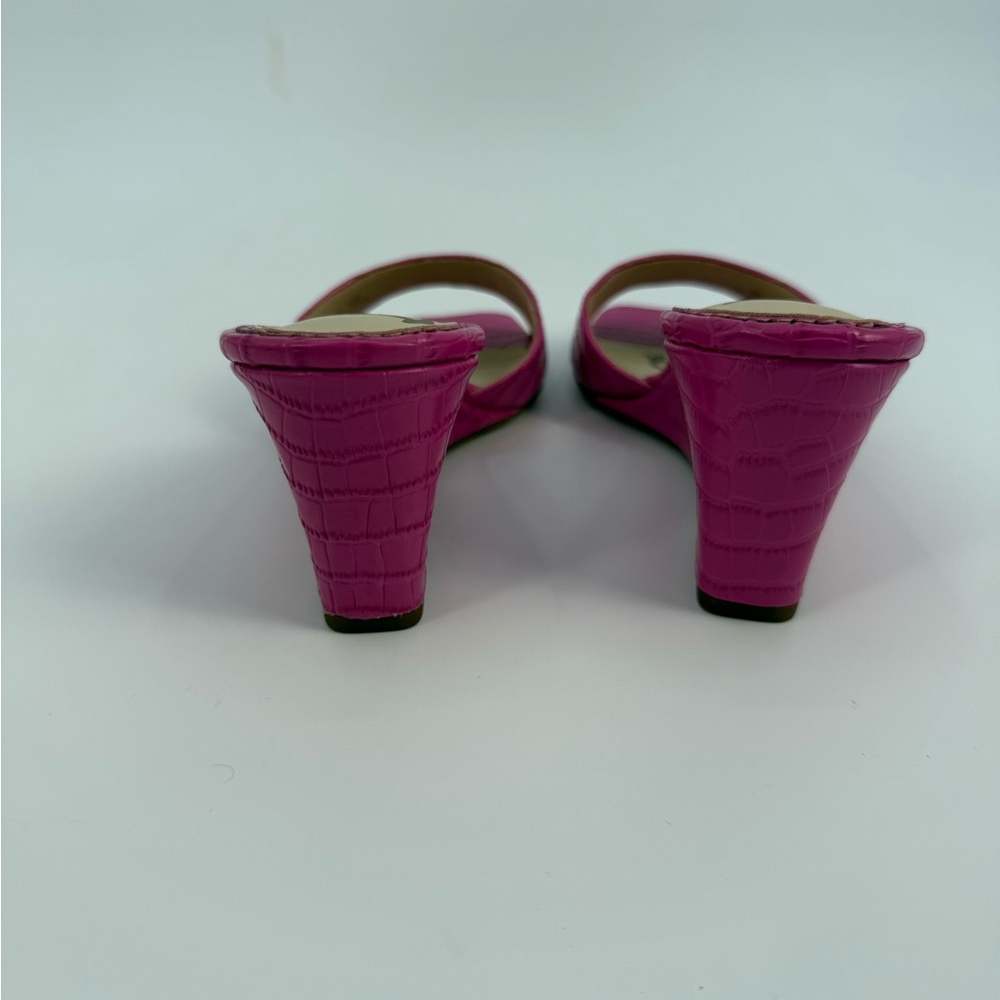 Sam Edelman Tesma Croc-Embossed Wedge Mules Hot -Pink Chic Statement Heels SZ-8 - Picture 9 of 17
